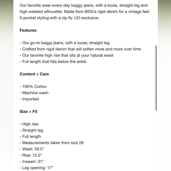 Urban Outfitters BDG High Waisted Skate Baggy Wide Leg Jean Size 26 - Picture 5 of 16